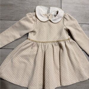 Janie and Jack Cream Textured Dress with White Peter Pan Collar
